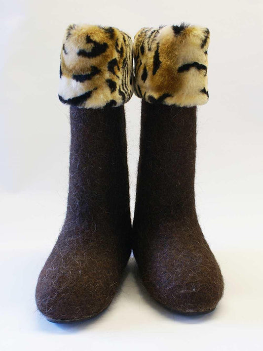 Luonnonruskeat huopikkaat tekoturkiksella - Huopalandia